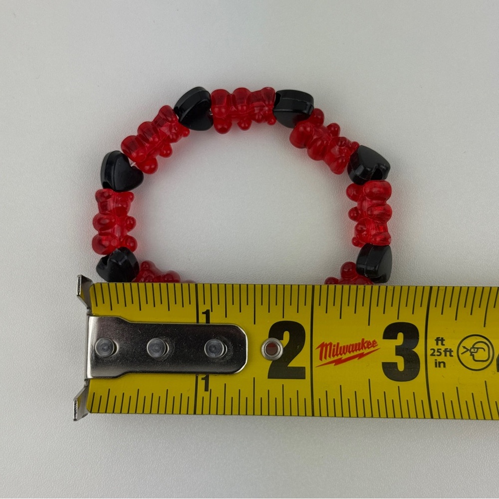 Handmade Red Gummy Bear Black Heart Beaded Stretch Bracelet Kandi Kawaii Goth #2 - Picture 9 of 10